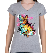 PRINTFASHION street art french bulldog - Női V-nyakú póló - Sport szürke női póló