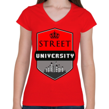 PRINTFASHION street university - Női V-nyakú póló - Piros női póló