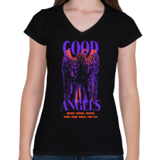 PRINTFASHION Streetwear angels - Női V-nyakú póló - Fekete női póló