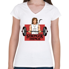 PRINTFASHION Stronger things - Női V-nyakú póló - Fehér női póló