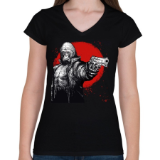 PRINTFASHION Stukkeres Gorilla - Női V-nyakú póló - Fekete női póló