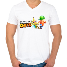 PRINTFASHION Stumble Guys - Férfi V-nyakú póló - Fehér