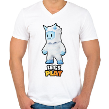 PRINTFASHION Stumble Guys - Frost Yeti - Férfi V-nyakú póló - Fehér férfi póló