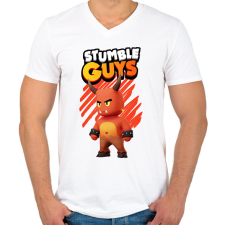 PRINTFASHION Stumble guys Red Demon - Férfi V-nyakú póló - Fehér férfi póló