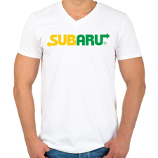 PRINTFASHION Subway Subaru - Férfi V-nyakú póló - Fehér férfi póló