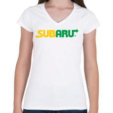 PRINTFASHION Subway Subaru - Női V-nyakú póló - Fehér