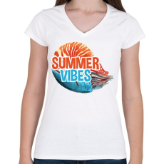 PRINTFASHION Summer Vibes - Női V-nyakú póló - Fehér