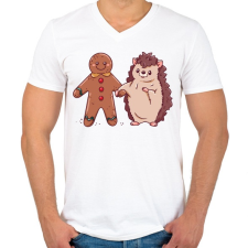 PRINTFASHION Süni és mézeskalács - Férfi V-nyakú póló - Fehér férfi póló