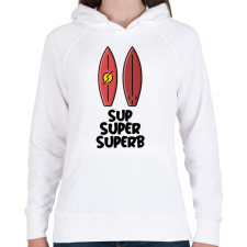 PRINTFASHION SUP SUPER SUPERB - Női kapucnis pulóver - Fehér női pulóver, kardigán