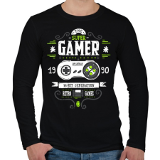 PRINTFASHION Super Retro Gamer - Férfi hosszú ujjú póló - Fekete férfi póló