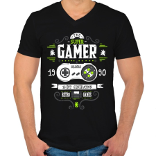 PRINTFASHION Super Retro Gamer - Férfi V-nyakú póló - Fekete férfi póló