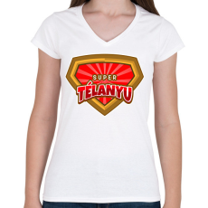 PRINTFASHION SUPER TÉLANYU - Női V-nyakú póló - Fehér