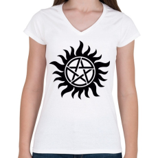 PRINTFASHION Supernatural - Női V-nyakú póló - Fehér