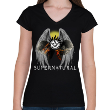 PRINTFASHION Supernatural - Női V-nyakú póló - Fekete női póló