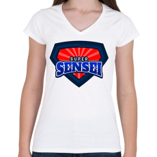 PRINTFASHION SUPERSENSEI - Női V-nyakú póló - Fehér