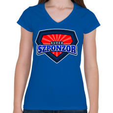 PRINTFASHION SUPERSZPONZOR - Női V-nyakú póló - Királykék