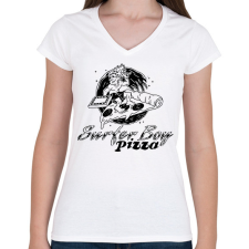 PRINTFASHION Surfer Boy Pizza - Női V-nyakú póló - Fehér női póló