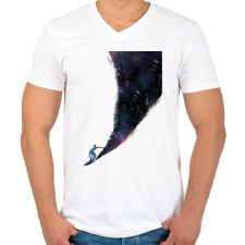 PRINTFASHION Surfing the universe - Férfi V-nyakú póló - Fehér férfi póló