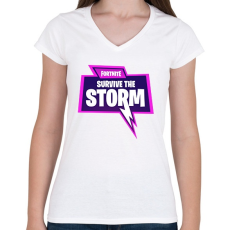 PRINTFASHION Survive the Storm - Női V-nyakú póló - Fehér