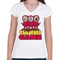 PRINTFASHION Sushi Squid Game - Női V-nyakú póló - Fehér