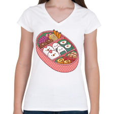PRINTFASHION Sushi tál - Női V-nyakú póló - Fehér női póló
