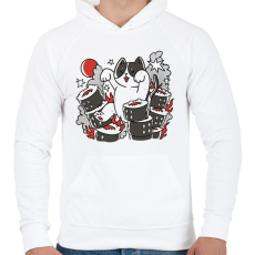 PRINTFASHION Sushi vs cica - Férfi kapucnis pulóver - Fehér