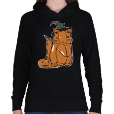 PRINTFASHION sütőtök cica - Női kapucnis pulóver - Fekete