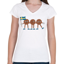 PRINTFASHION Svéd húsgolyók - Női V-nyakú póló - Fehér női póló