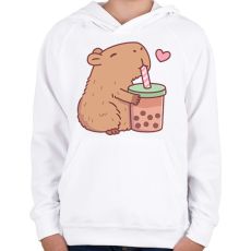 PRINTFASHION Sweet bubble tea - Gyerek kapucnis pulóver - Fehér