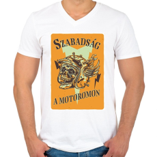 PRINTFASHION Szabadság a motoromon - Férfi V-nyakú póló - Fehér