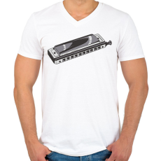 PRINTFASHION Szájharmonika - Férfi V-nyakú póló - Fehér