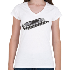 PRINTFASHION Szájharmonika - Női V-nyakú póló - Fehér női póló