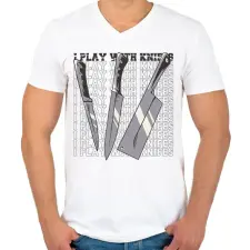 PRINTFASHION Szakács kések - Férfi V-nyakú póló - Fehér férfi póló