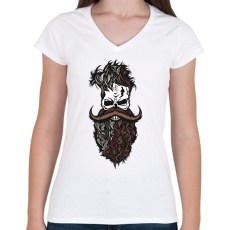 PRINTFASHION Szakállas hipster - Női V-nyakú póló - Fehér