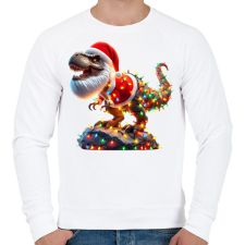 PRINTFASHION Szakállas Tirex dinoszaurusz mikulás sapkában - karácsonyi - Férfi pulóver - Fehér férfi pulóver, kardigán