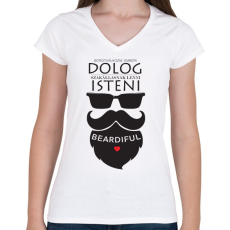 PRINTFASHION Szakállasnak lenni Isteni! - Női V-nyakú póló - Fehér