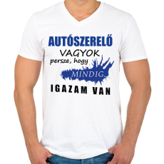 PRINTFASHION SZAKMÁS IGAZ autószerelő - Férfi V-nyakú póló - Fehér