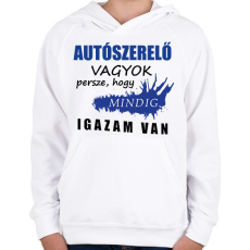 PRINTFASHION SZAKMÁS IGAZ autószerelő - Gyerek kapucnis pulóver - Fehér