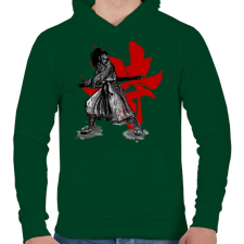 PRINTFASHION Szamuráj szellem - Férfi kapucnis pulóver - Sötétzöld férfi pulóver, kardigán