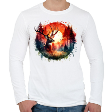 PRINTFASHION Szarvas - erdei naplemente - ajándék vadászoknak - Férfi hosszú ujjú póló - Fehér