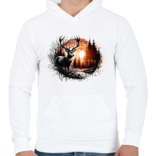 PRINTFASHION Szarvas - erdei naplemente - ajándék vadászoknak - Férfi kapucnis pulóver - Fehér férfi pulóver, kardigán