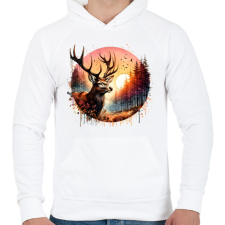 PRINTFASHION Szarvas - erdei naplemente - ajándék vadászoknak - Férfi kapucnis pulóver - Fehér férfi pulóver, kardigán