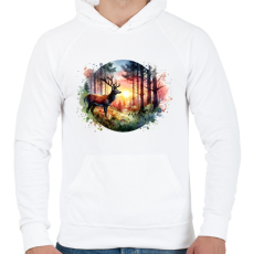PRINTFASHION Szarvas - erdei naplemente - ajándék vadászoknak - Férfi kapucnis pulóver - Fehér