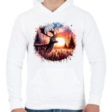 PRINTFASHION Szarvas - erdei naplemente - ajándék vadászoknak - Férfi kapucnis pulóver - Fehér férfi pulóver, kardigán