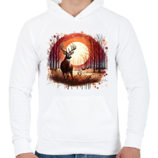 PRINTFASHION Szarvas - erdei naplemente - ajándék vadászoknak - Férfi kapucnis pulóver - Fehér