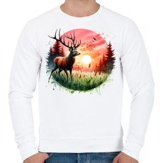 PRINTFASHION Szarvas - erdei naplemente - ajándék vadászoknak - Férfi pulóver - Fehér