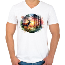 PRINTFASHION Szarvas - erdei naplemente - ajándék vadászoknak - Férfi V-nyakú póló - Fehér férfi póló
