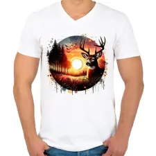 PRINTFASHION Szarvas - erdei naplemente - ajándék vadászoknak - Férfi V-nyakú póló - Fehér férfi póló