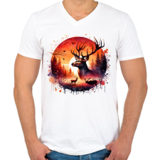 PRINTFASHION Szarvas - erdei naplemente - ajándék vadászoknak - Férfi V-nyakú póló - Fehér férfi póló