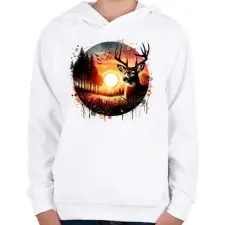PRINTFASHION Szarvas - erdei naplemente - ajándék vadászoknak - Gyerek kapucnis pulóver - Fehér gyerek pulóver, kardigán